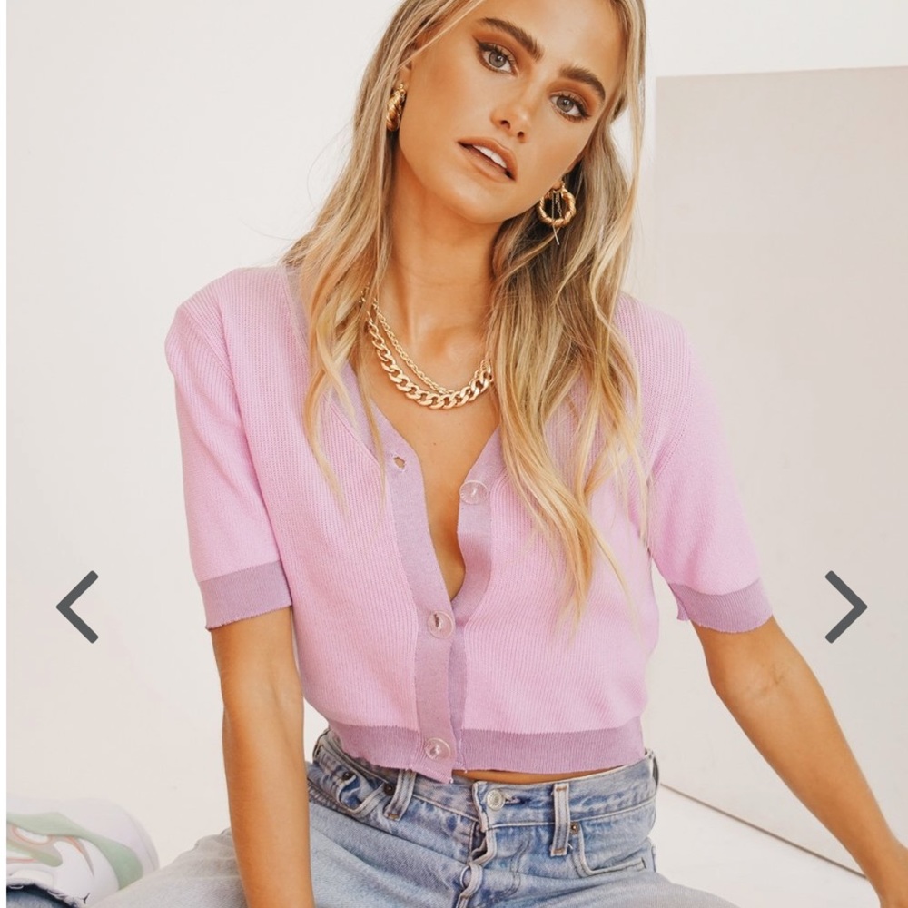 Next Destination Button Front Knit Top / Lavender